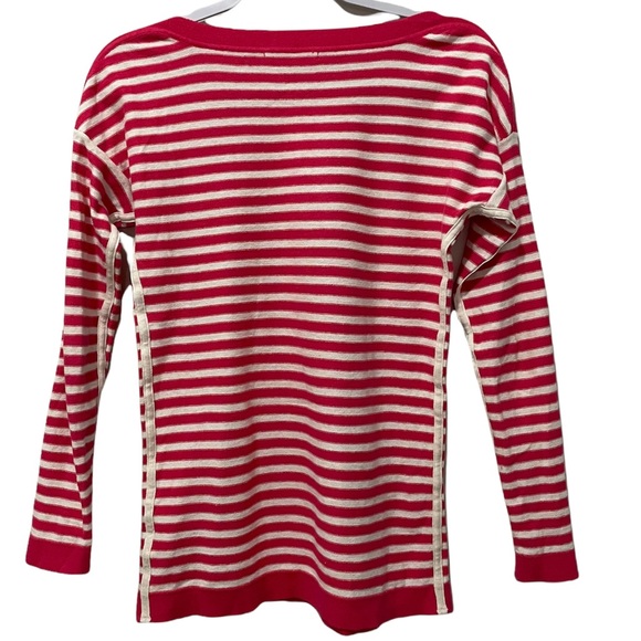 Gap Extra Small Hot Pink and White Stripes Long Sleeve Sweater Shirt, Wide Neck - Picture 2 of 11